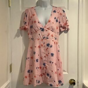 LULU’S Pink Floral Easter Brunch Cottagecore Coastal Cowgirl Spring Dress L